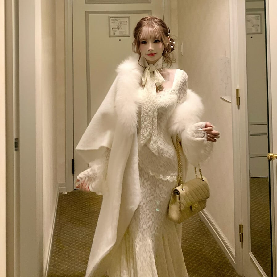 【dress】ベルスリーブマーメイドレースワンピース　N3499