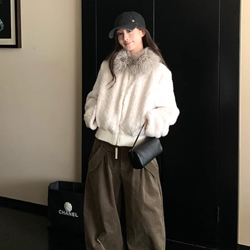 【outer】ファー付きシープボアコート Q7233