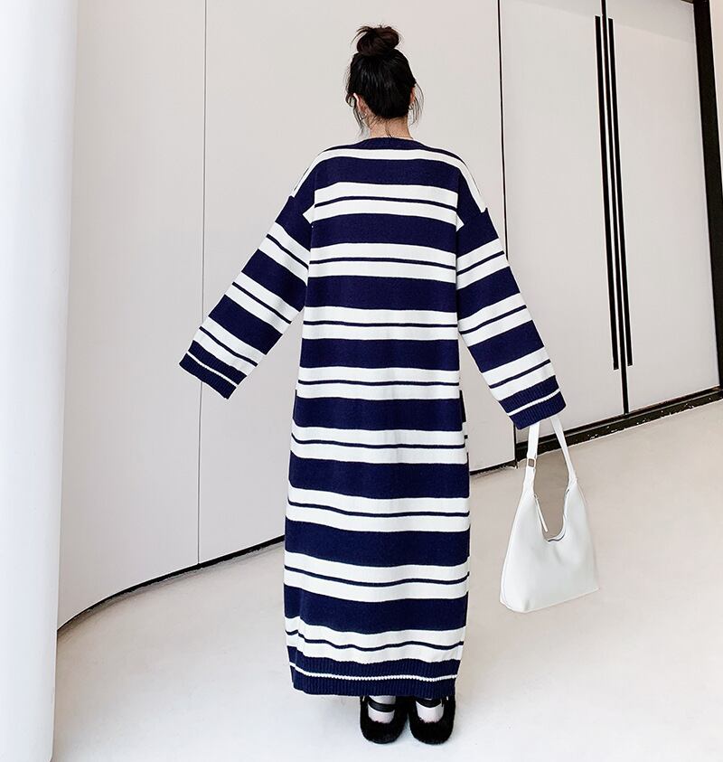 【dress】ボーダー柄ロングニットワンピース　N2185