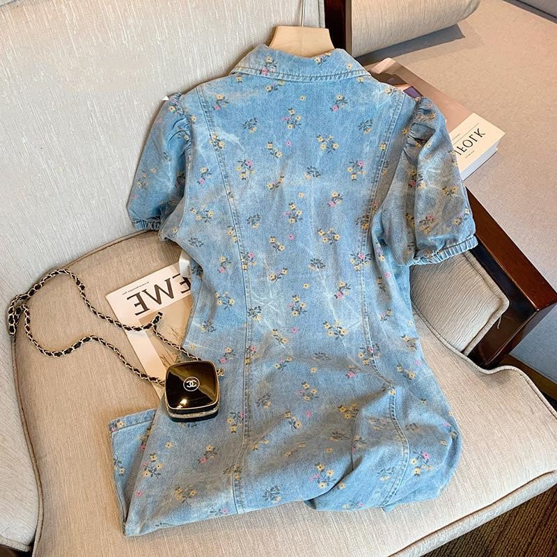 【dress】POLOネック花柄デニムワンピース G20664