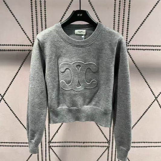 【tops】3色ラウンドネック長袖ニットセーターF8023