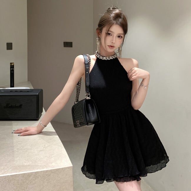 【dress】ビジューノースリーブワンピース　M24140