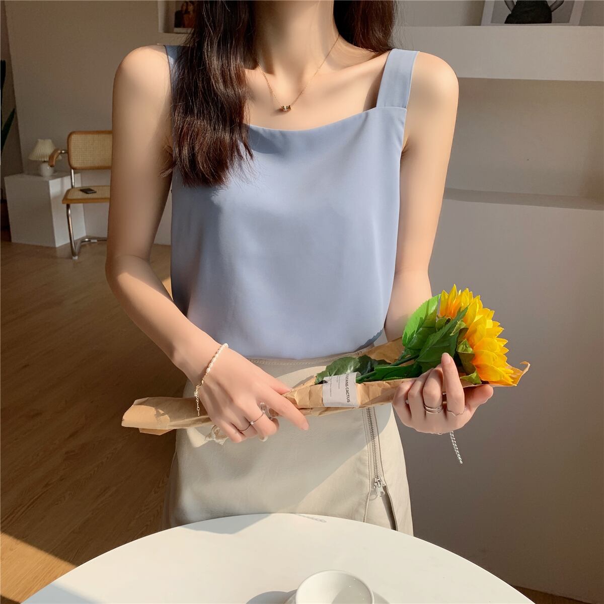 【tops】店長推薦3色夏新作韓国風INS風スクエアネック無地着回しキャミソールF1996