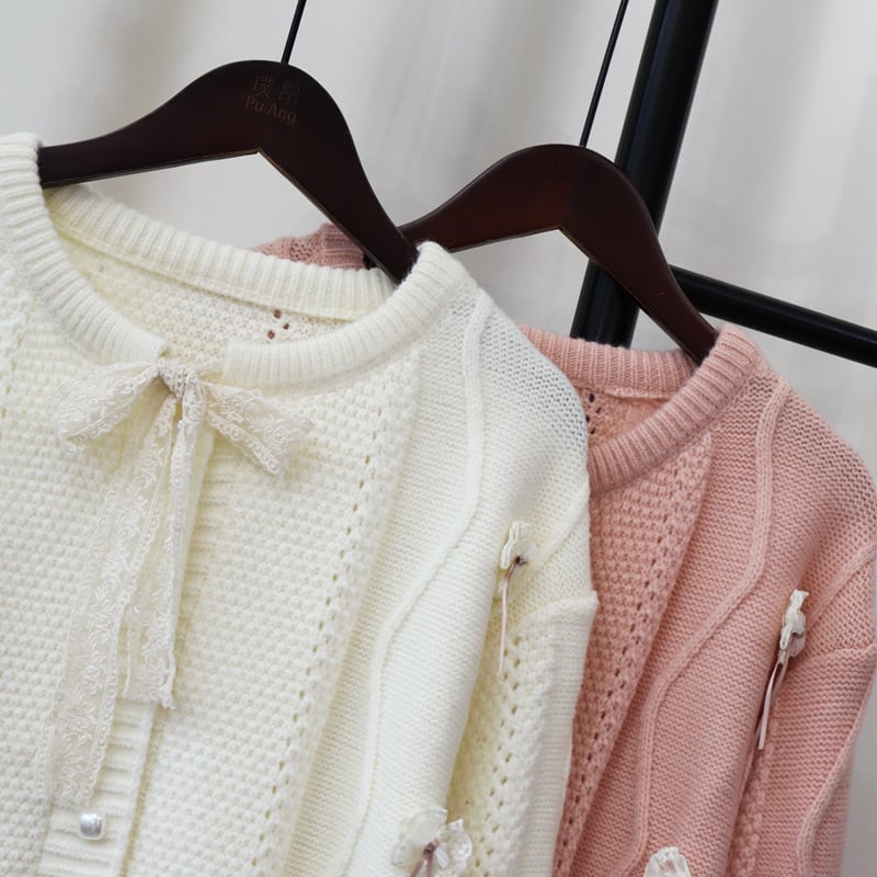【outer】リボン付きニットカーデ　M26123
