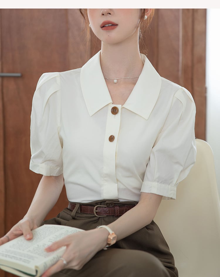 【tops】POLOネックパフスリーブブラウスG21078