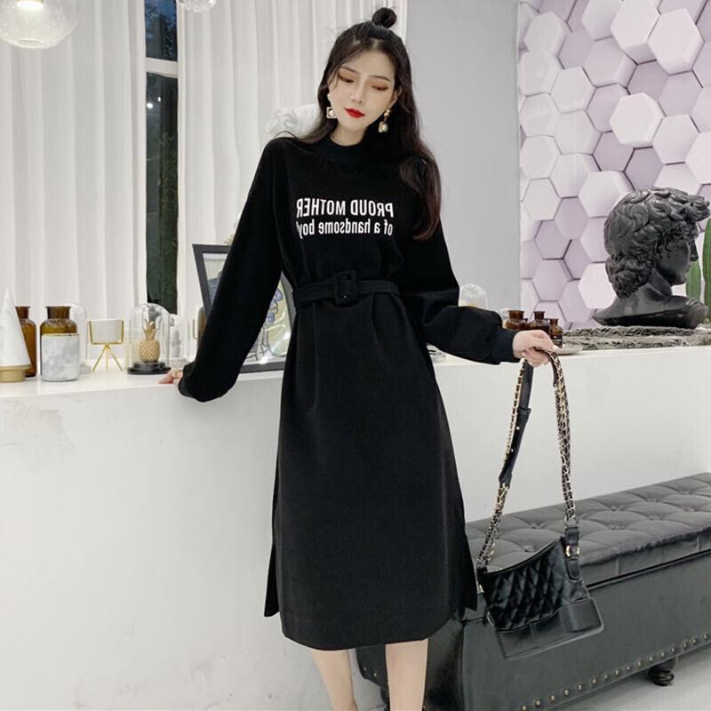 【dress】韓流スタイル好感度UP!気質満点ラウンドネック長袖パーカーワンピース G2001