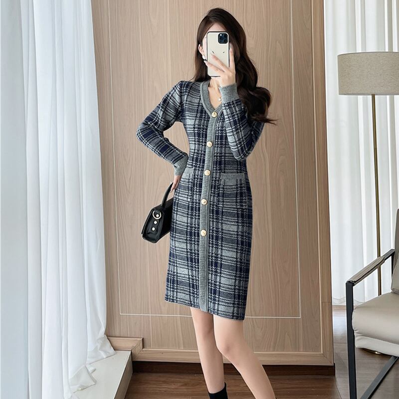 【dress】Vネックニットワンピース Q6780