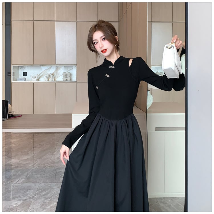 【dress】ニット切り替えワンピース　M25547