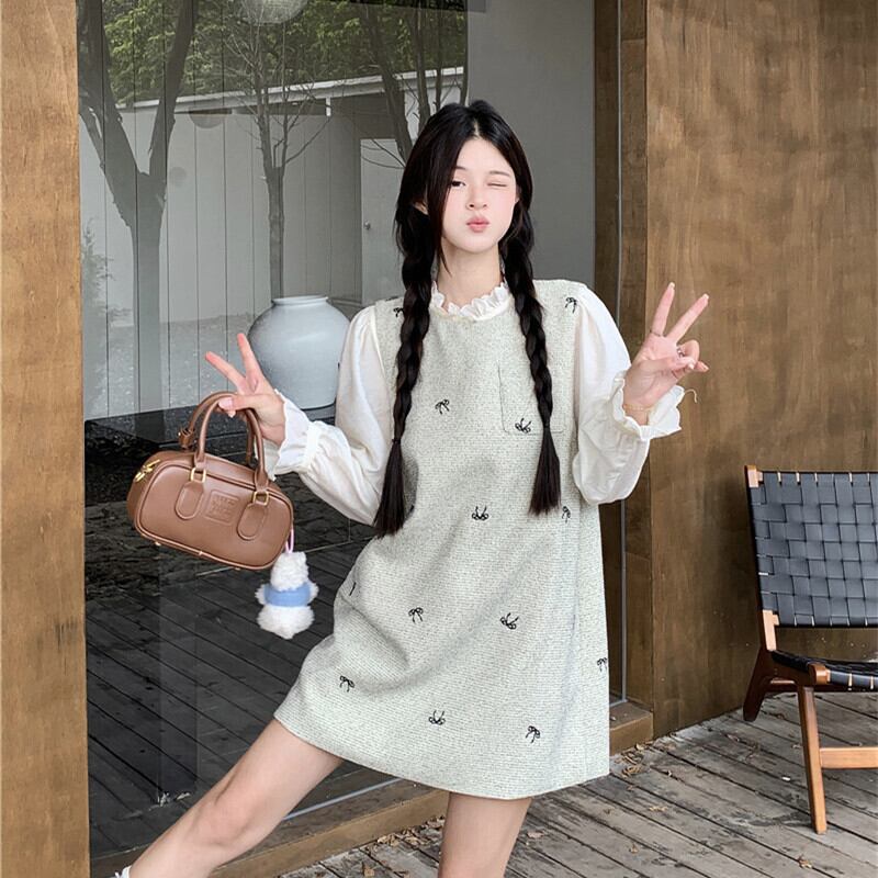 【set】シャツトップス×ベストワンピースセット　M27497
