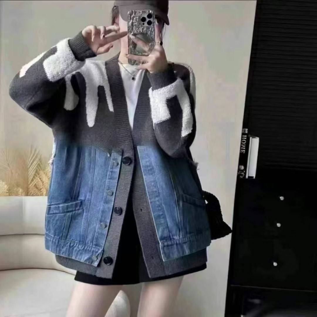 【outer】デニム切り替えニットカーデ　M26798