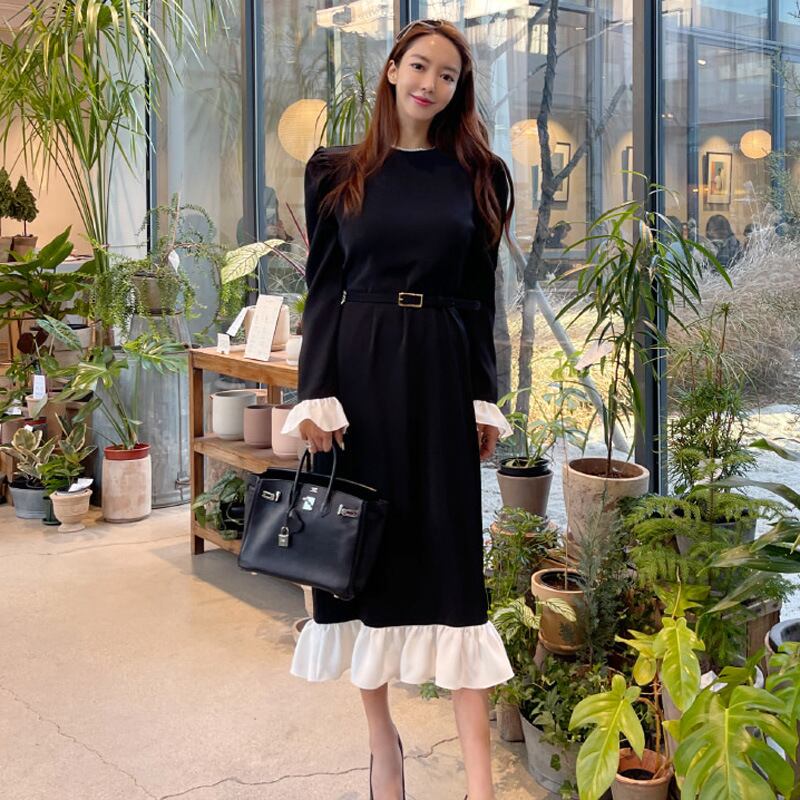 【dress】フリルドッキングワンピース　M18726
