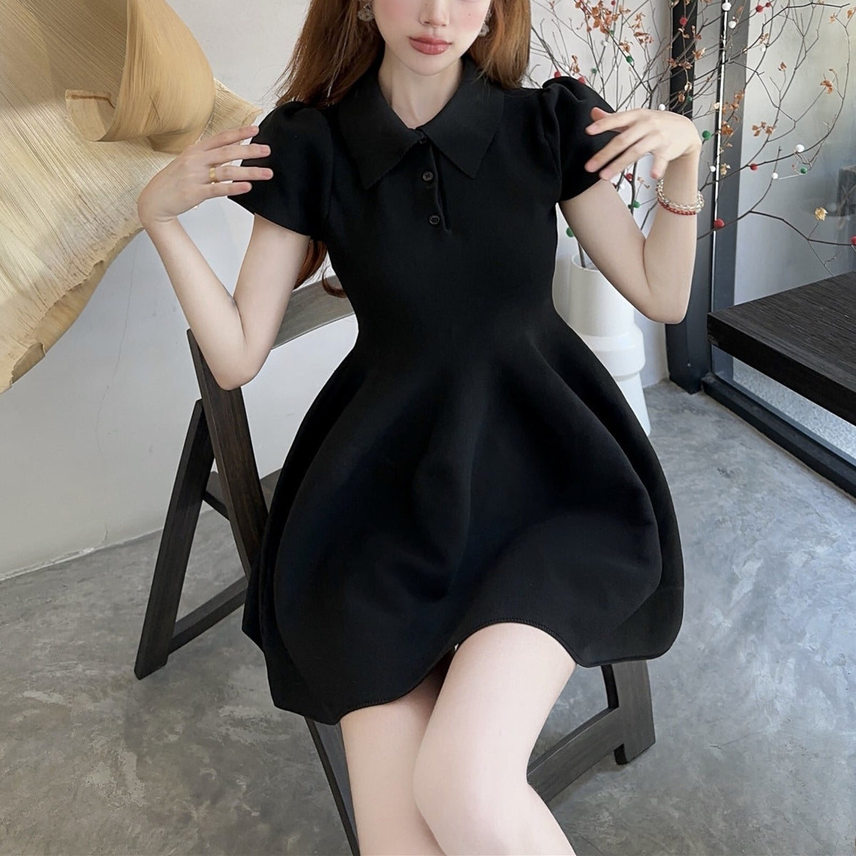 【dress】ポロネック立体感ミニワンピース　N2667