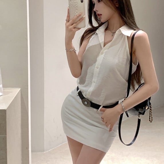 【dress】ノースリーブワンピースベルト付き　M24176