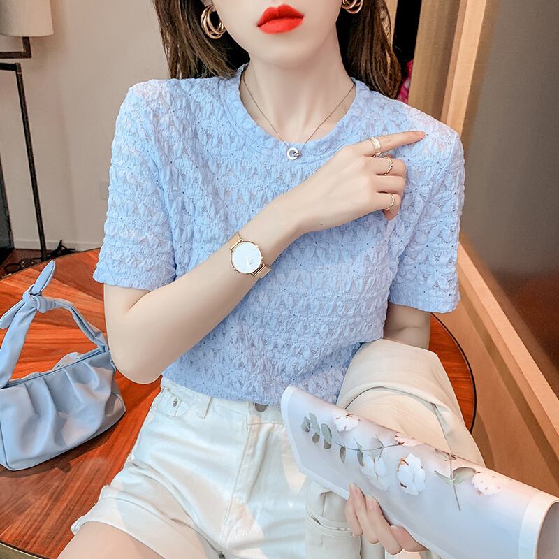 【tops】清新スウィート半袖ラウンドネック着回し無地ファッションTシャツ