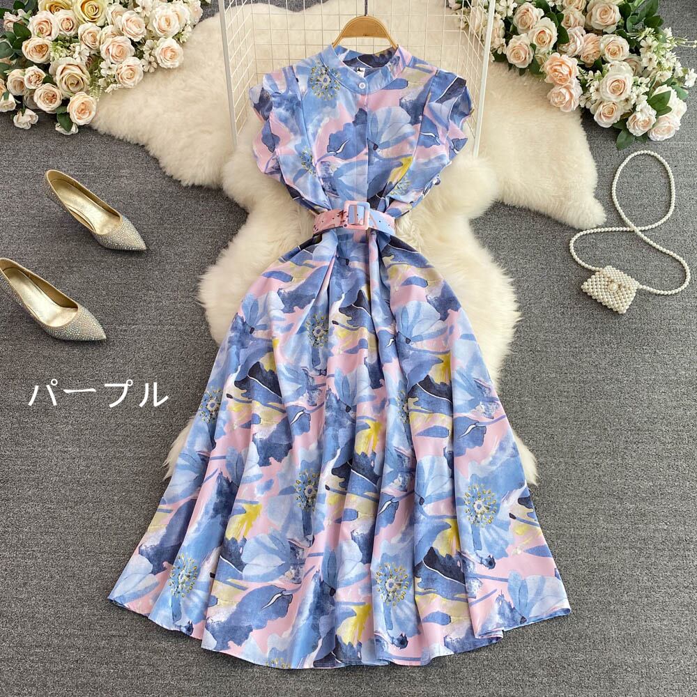 【dress】スタンドネックプリントワンピース G20725