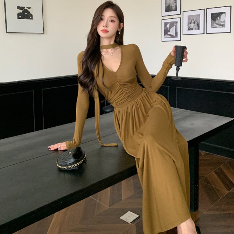 【dress】スカーフ付きAラインワンピース Q6911