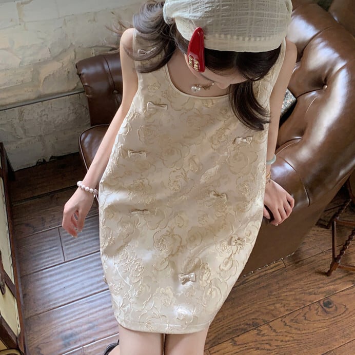 【dress】リボン付きノースリーブワンピース　M24007