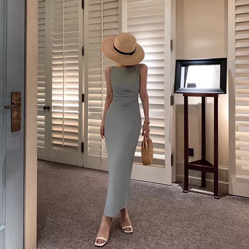 【dress】ノースリーブロングワンピース Q8434