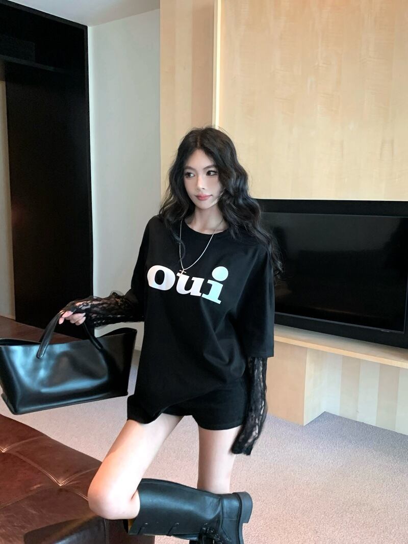 【tops】レース切り替えTシャツ　M28795