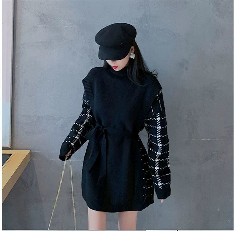 【dress】秋好感度UP!気質満点レトロチェック柄ニットワンピース G1796