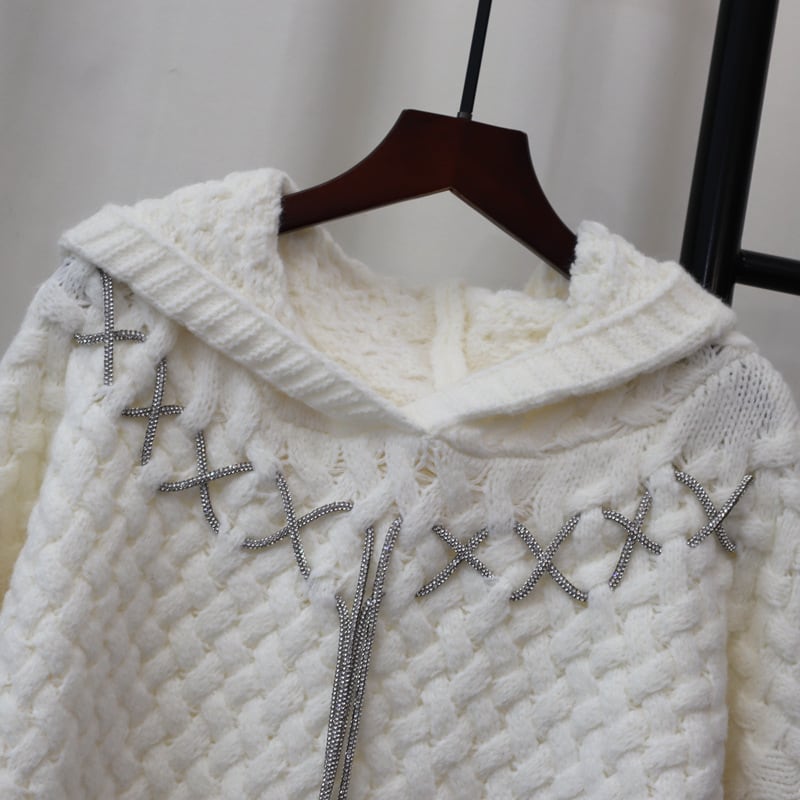 【tops】フード付きニットセーター　M28599