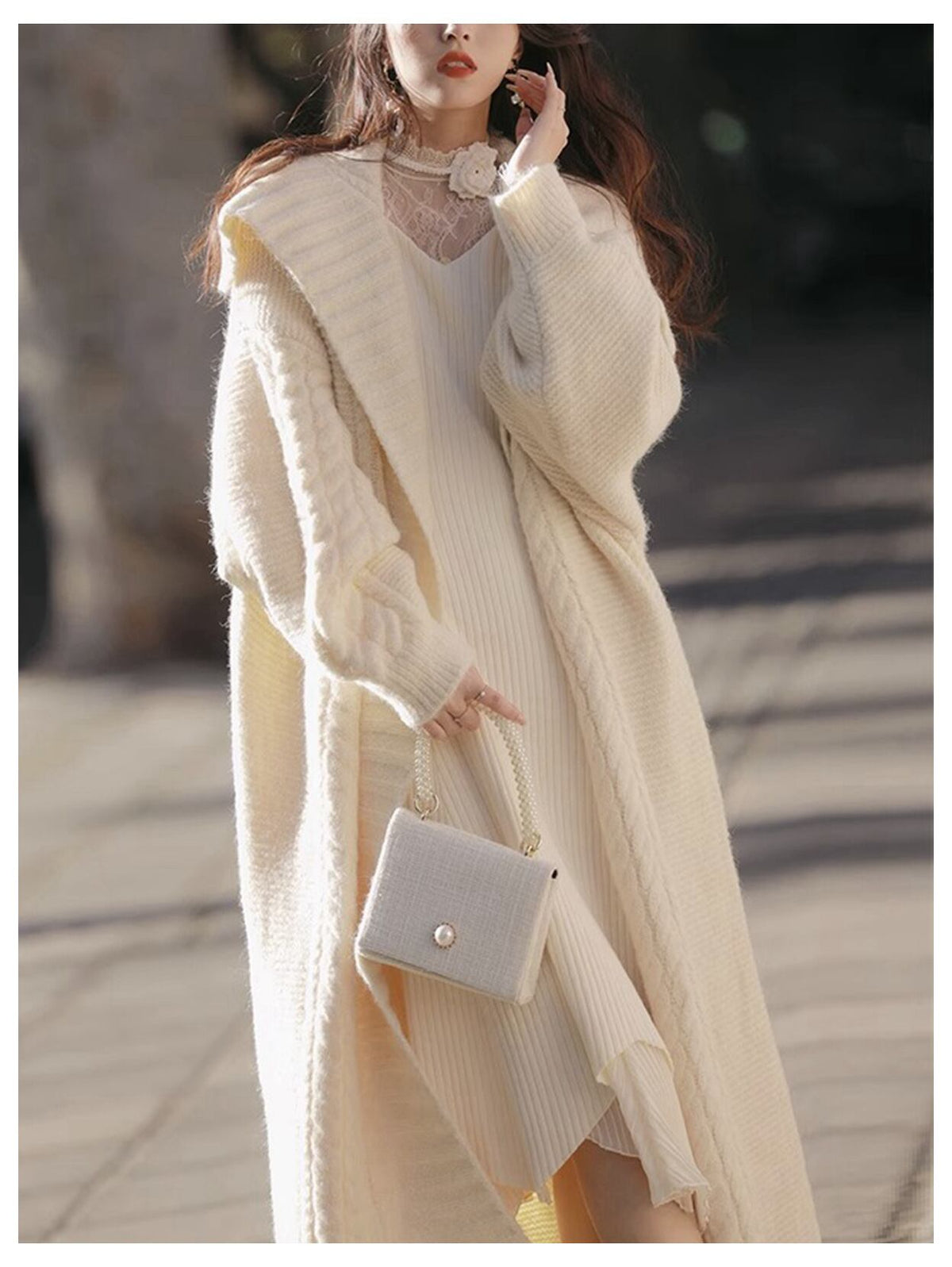 【outer】ロング丈ニットカーデ　M18317
