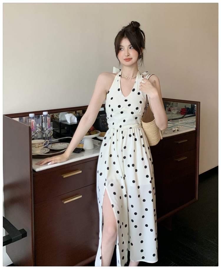 【dress】バックリボンドット柄ワンピース　M24012