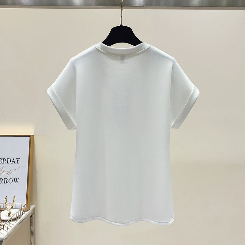 【tops】半袖英字柄フリンジＴシャツF7457