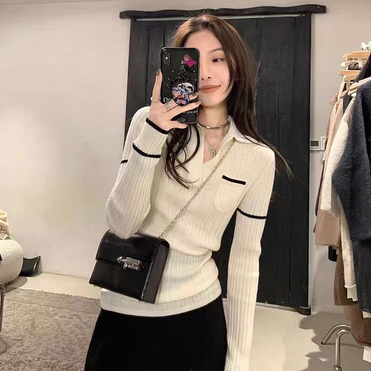 【tops】POLOネック長袖ニットセーターG22842