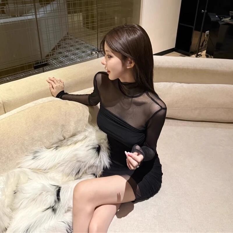 【dress】透け感チュールワンピース Q7675