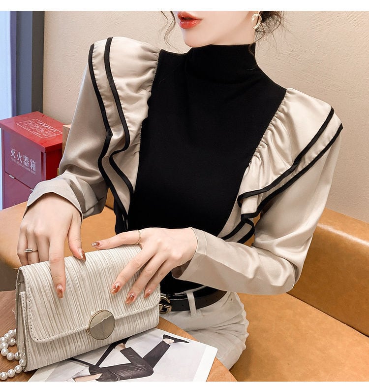 【tops】ハイネックフリルTシャツG20386