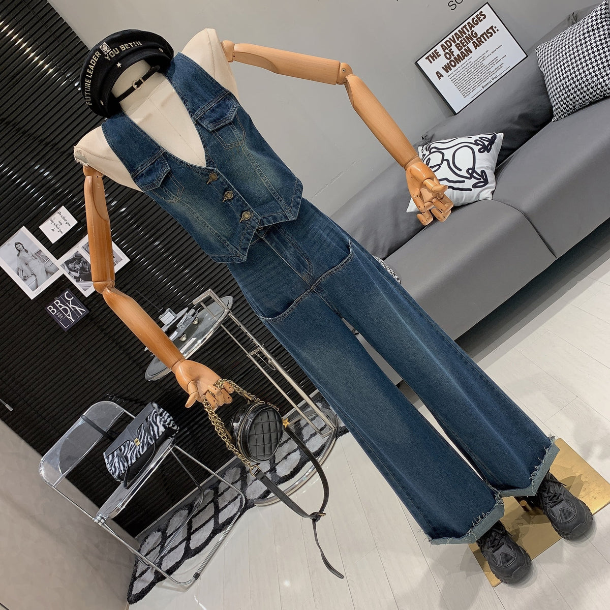 【set】Vネックベスト×デニムパンツセット　M25269