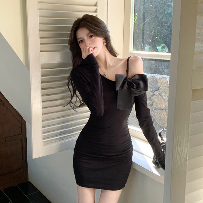 【dress】オフショルダーリボン付きワンピース　M29344
