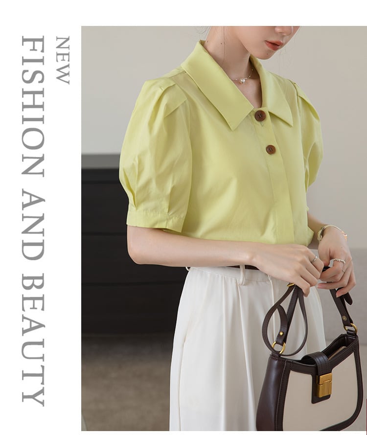 【tops】POLOネックパフスリーブブラウスG21078