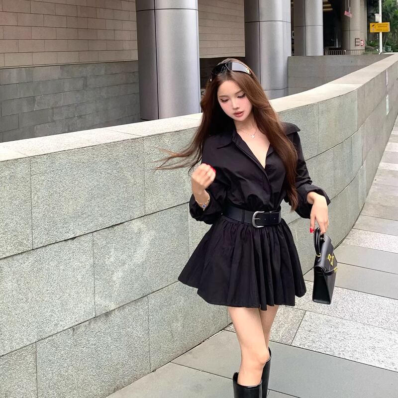 【dress】ベルト付きシャツワンピース Q7904
