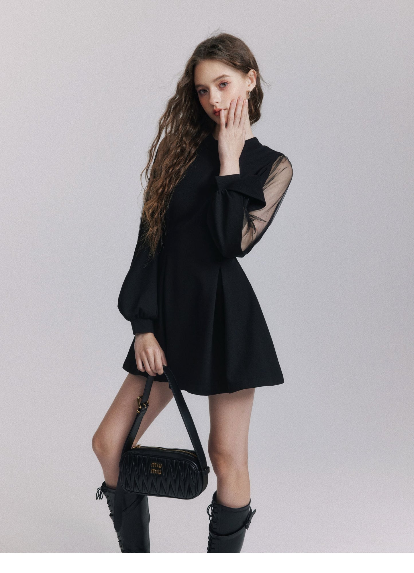 【dress】バックリボンチュールスリーブミニワンピース　N3484