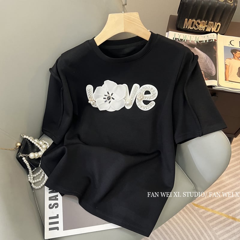 【tops】ビーズアップリケＴシャツF7359