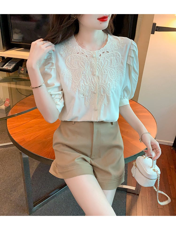 【tops】透かし彫りブラウスF7502