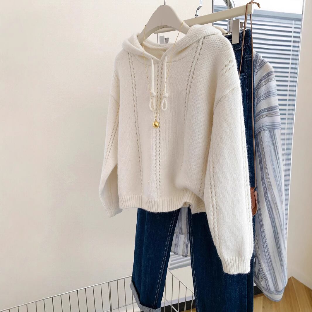 【tops】フード付きニットセーター　M29180