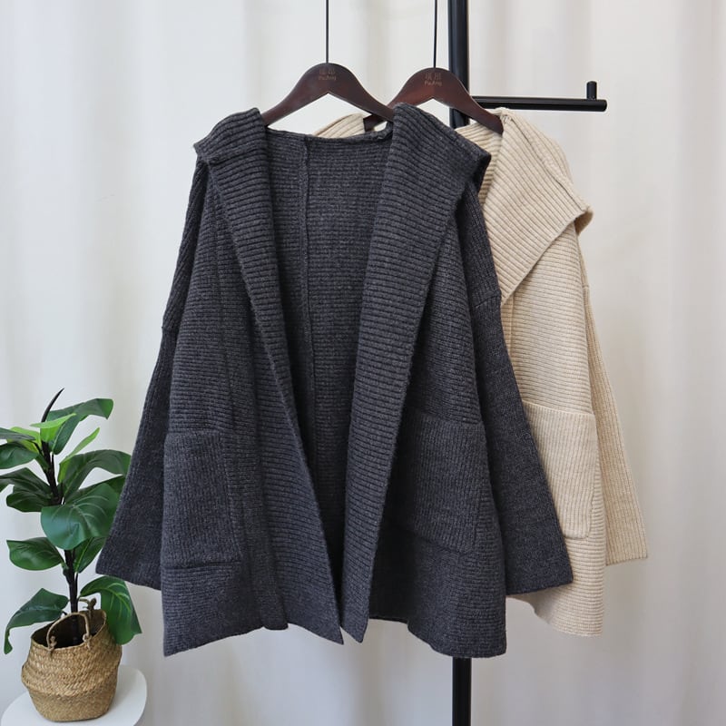 【outer】フード付きニットカーデ　M25389