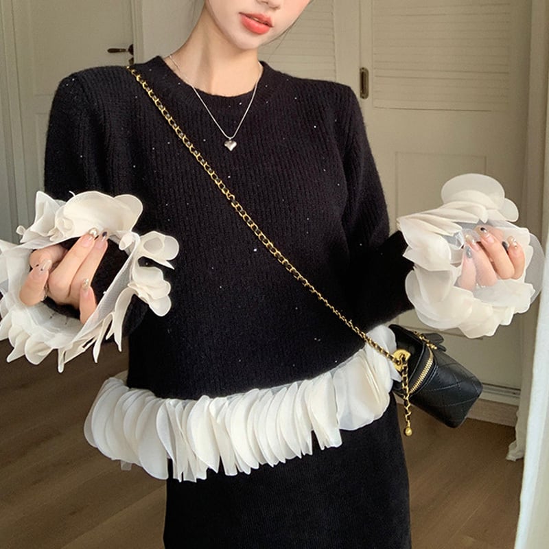 【tops】フレアスリーブニットセーターF6875