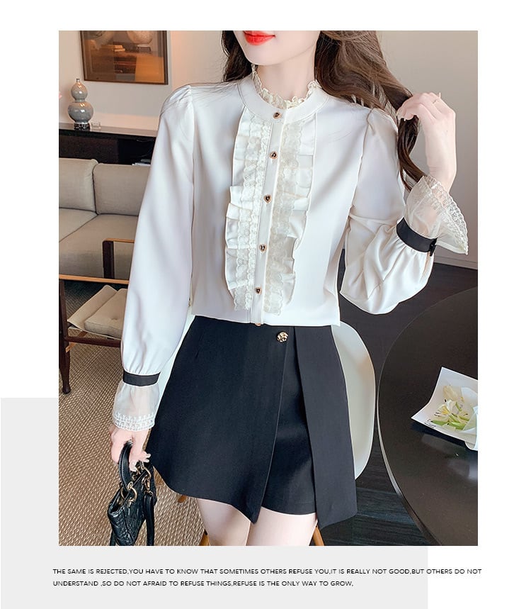 【tops】レース切り替えシャツトップス　M29092