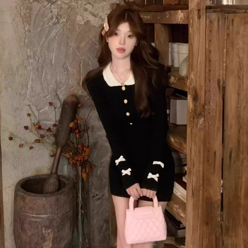 【dress】ピーターパンカラーニットワンピース Q7222