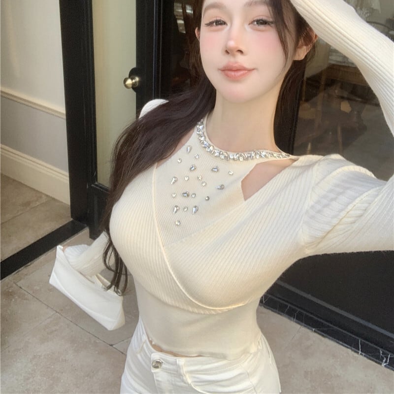 【tops】ビジューニットトップス　M28662