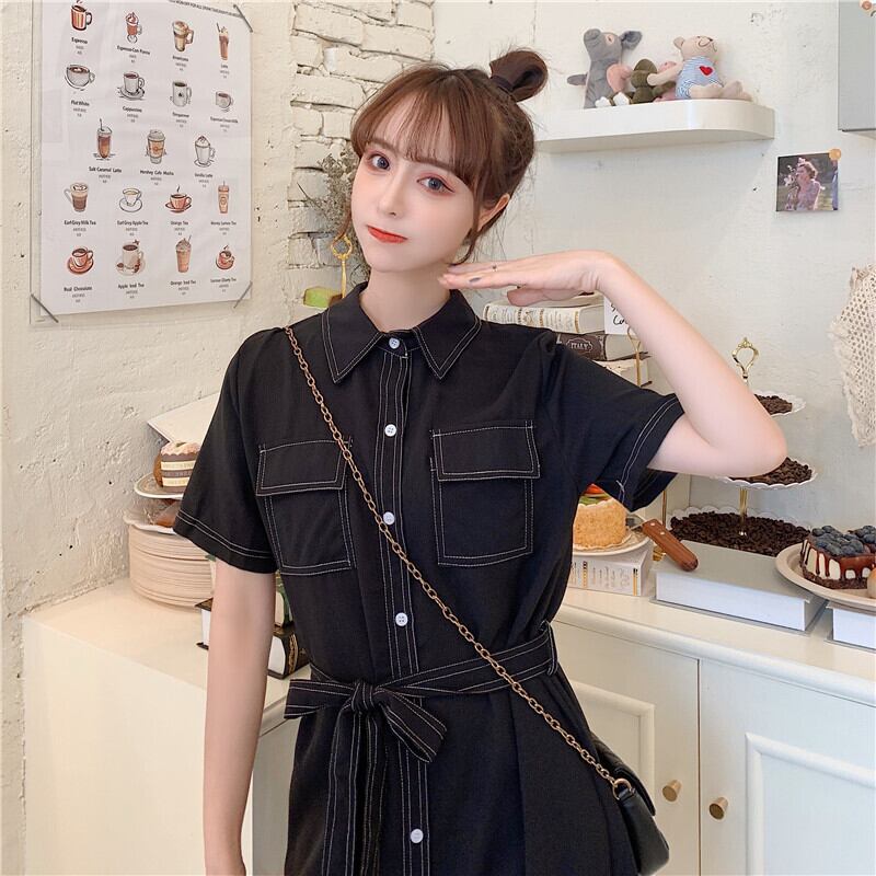 【dress】INS風ファッションPOLOネック 夏着痩せデニムワンピース G0682