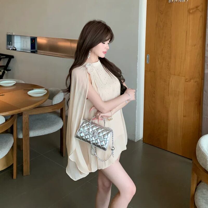 【dress】ビジューケープデザインミニワンピース Q8522