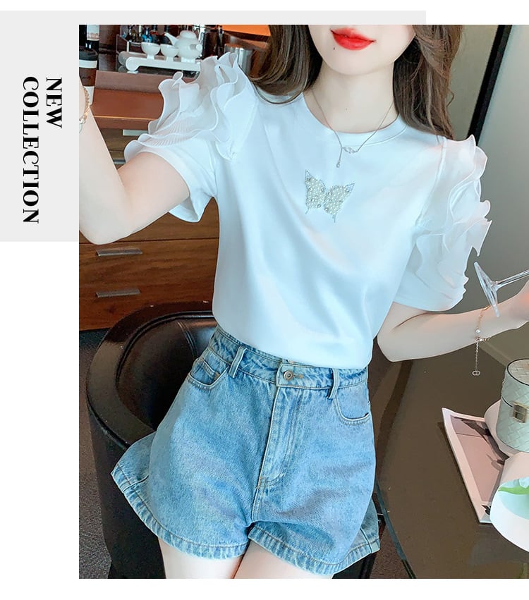 【tops】フリルパフスリーブTシャツG21540
