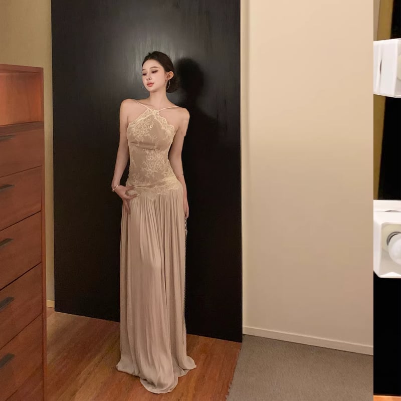 【dress】レースドッキングロングキャミワンピース Q8476