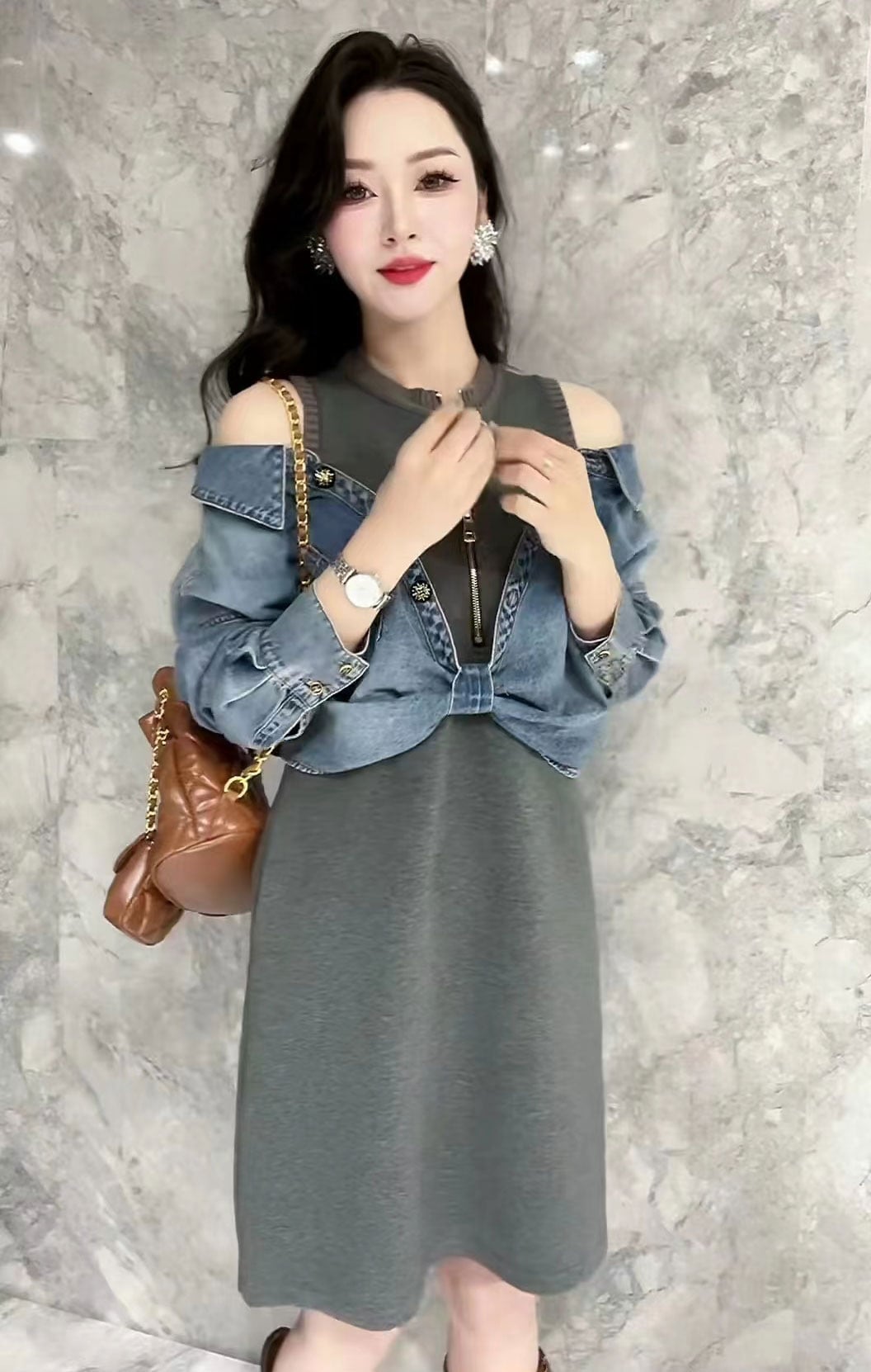 【dress】デニム切り替えワンピース　M26417