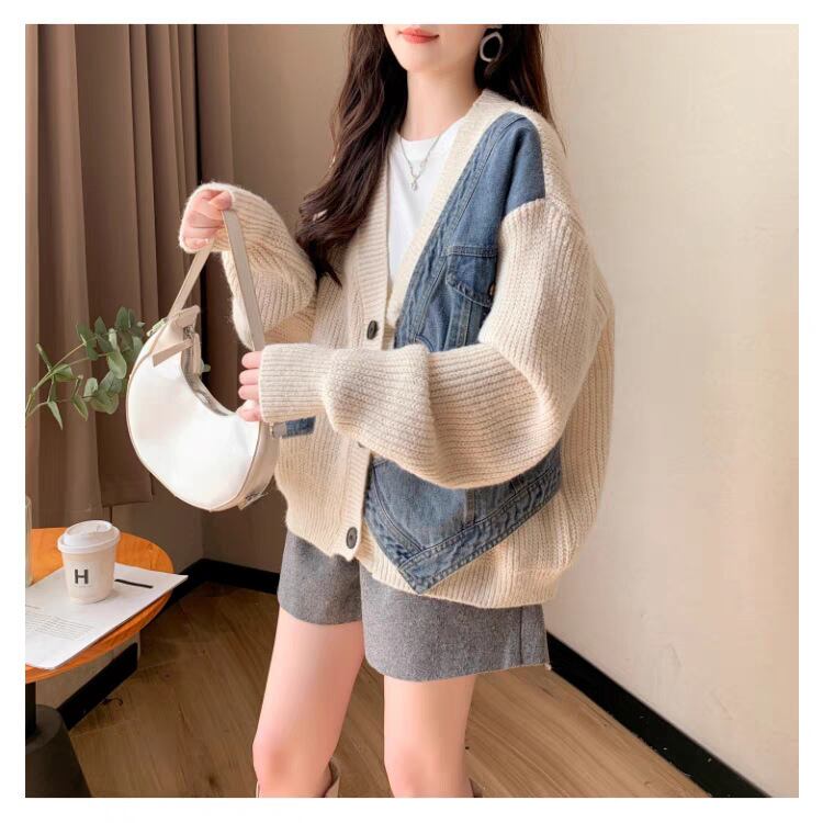 【outer】デニム切り替えニットカーデ　M29328